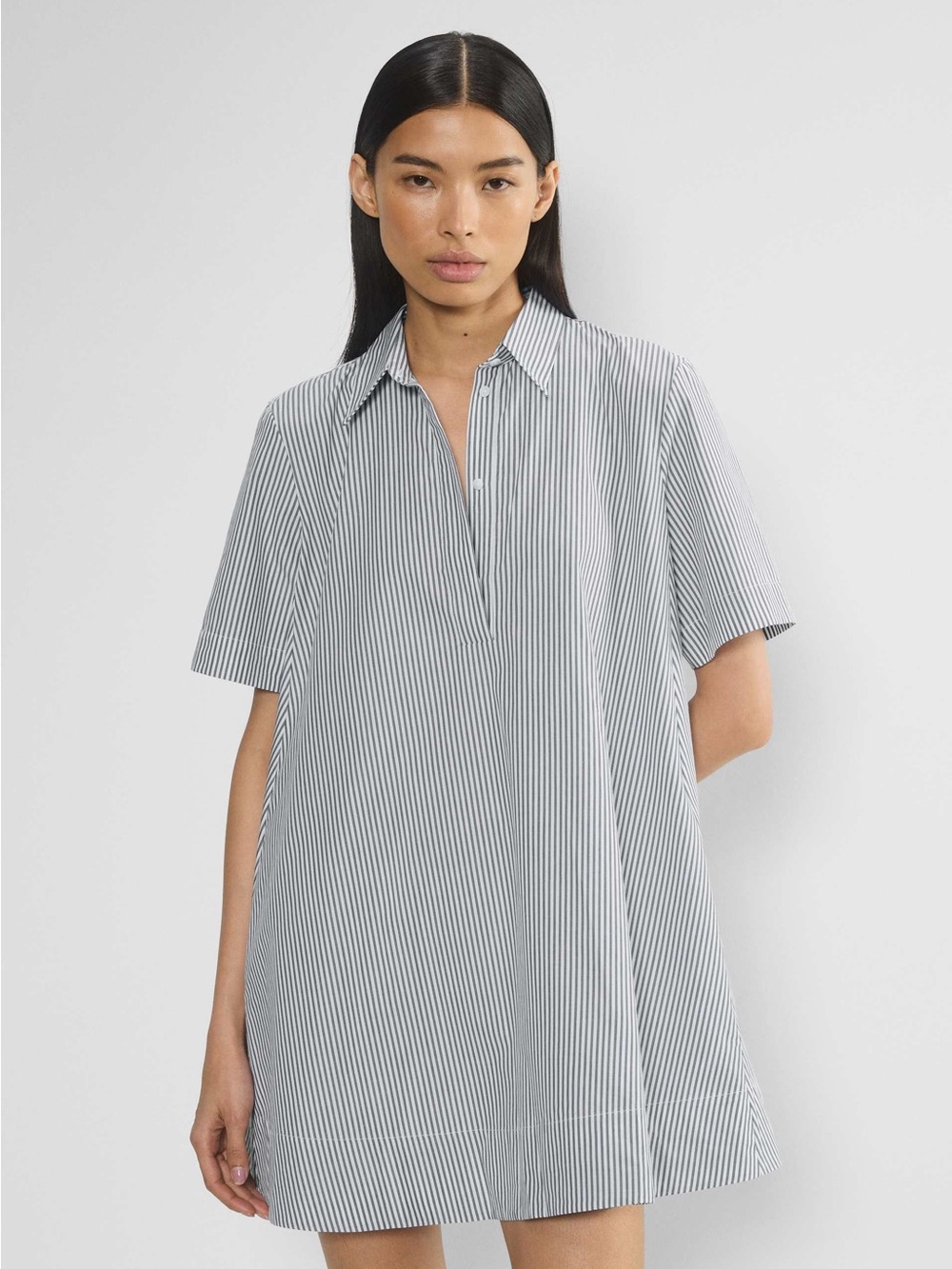 Babaton Blue and White Striped Mini Shirt Dress